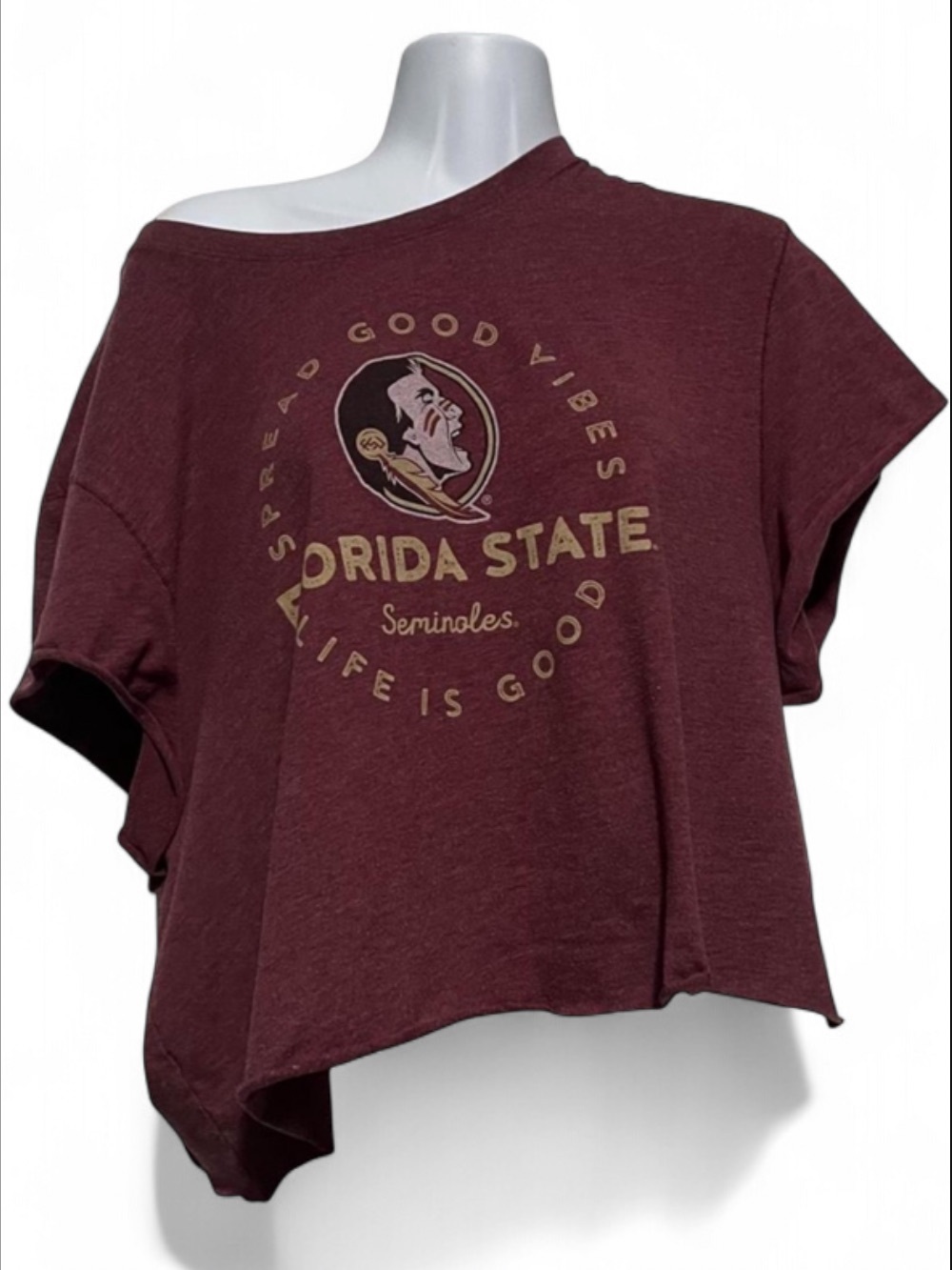 Florida State Seminoles Off-the-Shoulder Hand Cut Cropped Tee